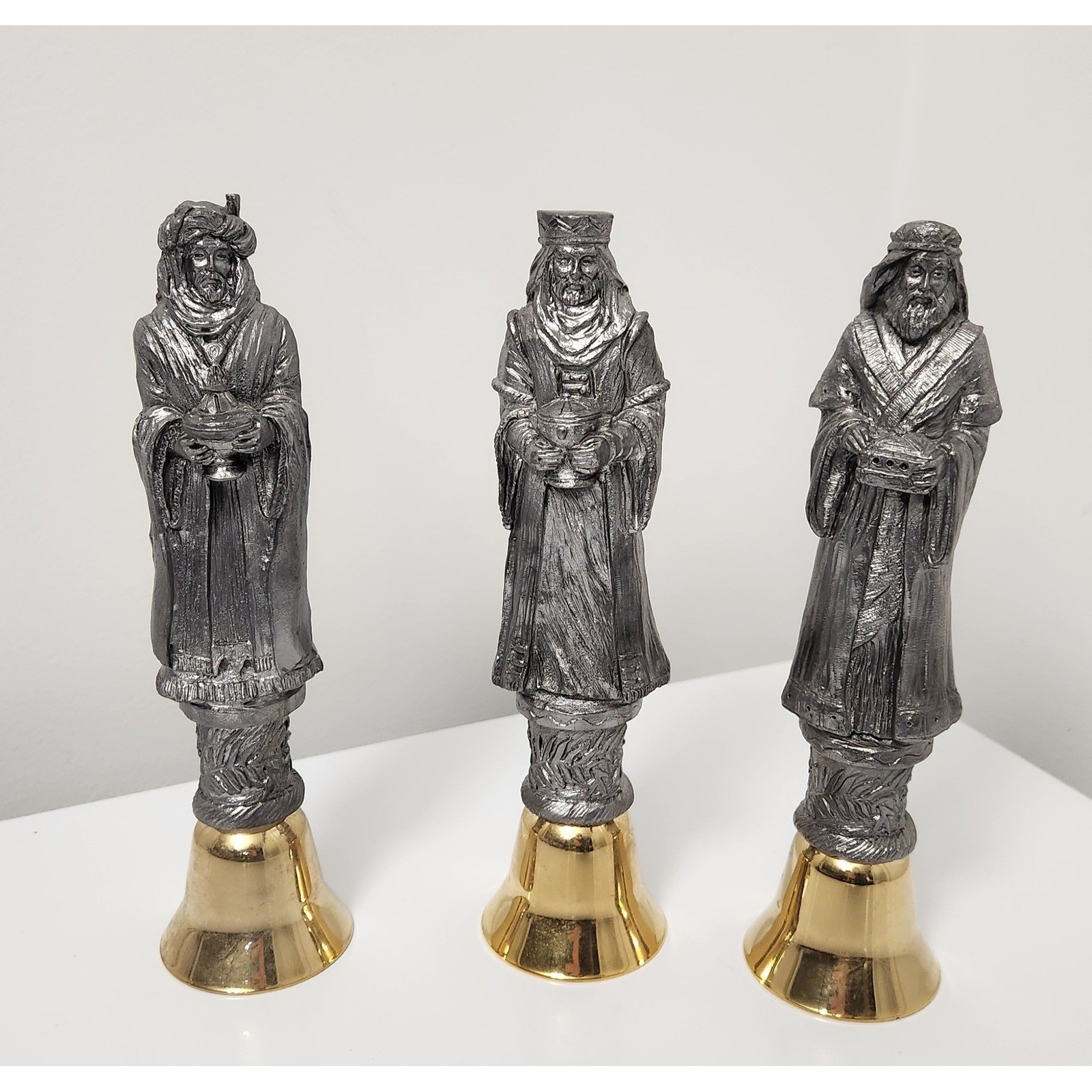 Vintage Three Kings Wise Men Pewter Bells Christmas Limited Set Michael Ricker