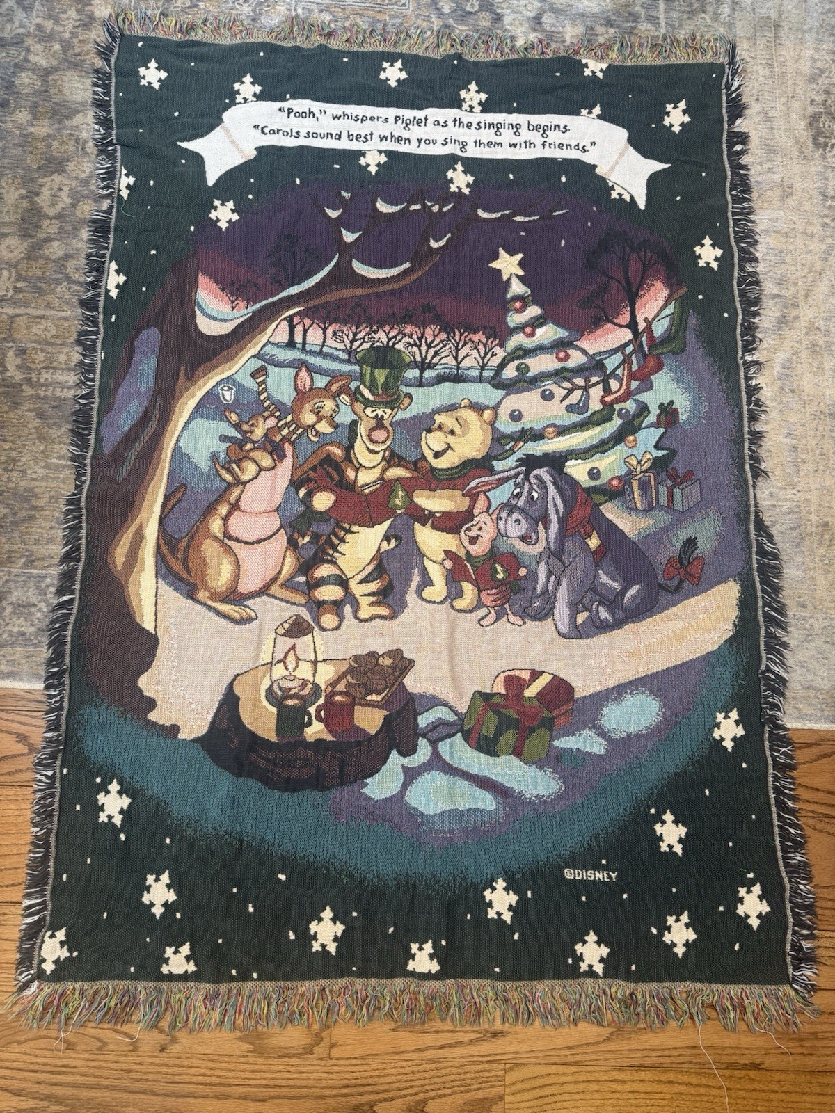 Disney Vintage 1990s Winnie The Pooh Christmas Carolers Tapestry Blanket Disney Vintage 1990s Winnie The Pooh Christmas Carolers Tapestry Blanket