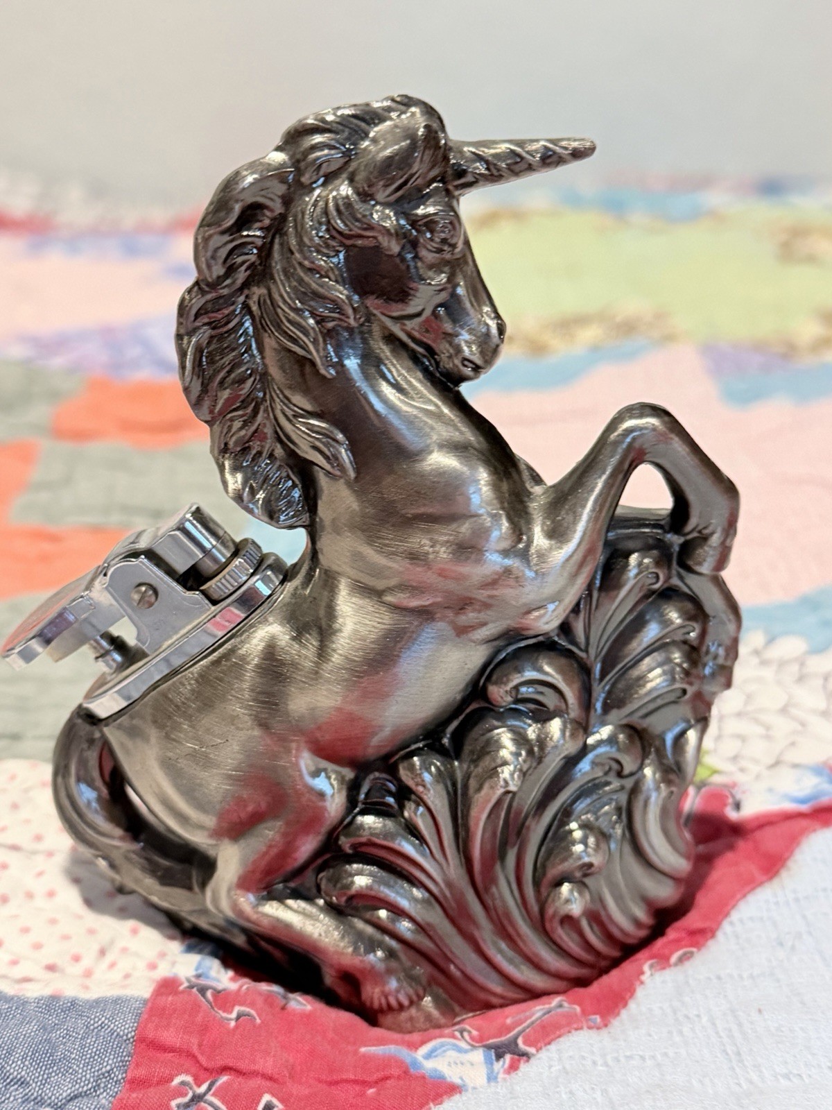 Vintage Silver Metal Unicorn Table Lighter  Japan 5” Heavy