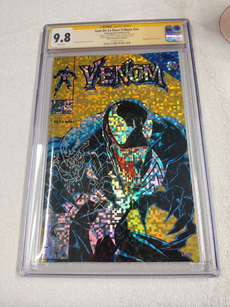 Sam De La Rosa Tribute #nn Pixel Cracked Ice Foil CGC 9.8 SS Signed Sketch 39/49