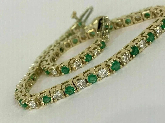 8Ct Round Cut Emerald & Diamond Women\'s Tennis Bracelet 14K Yellow Gold Plated