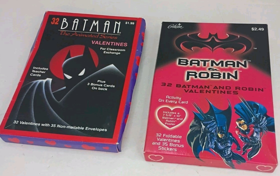 Vintage 1992 Batman The Animated Series & 1997 Batman & Robin Valentines Cards 