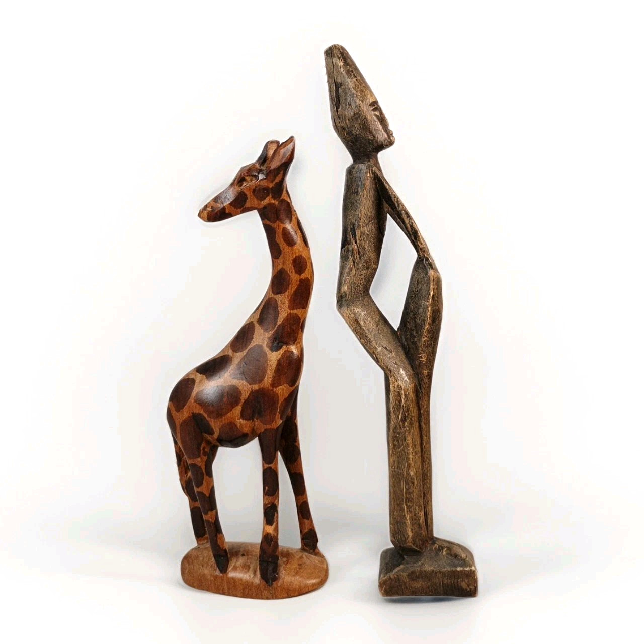Lot Of 2 Vintage African Hand Carved Wooden Statues Primitive Folk Art Lot Of 2 Vintage African Hand Carved Wooden Statues Primitive Folk Art