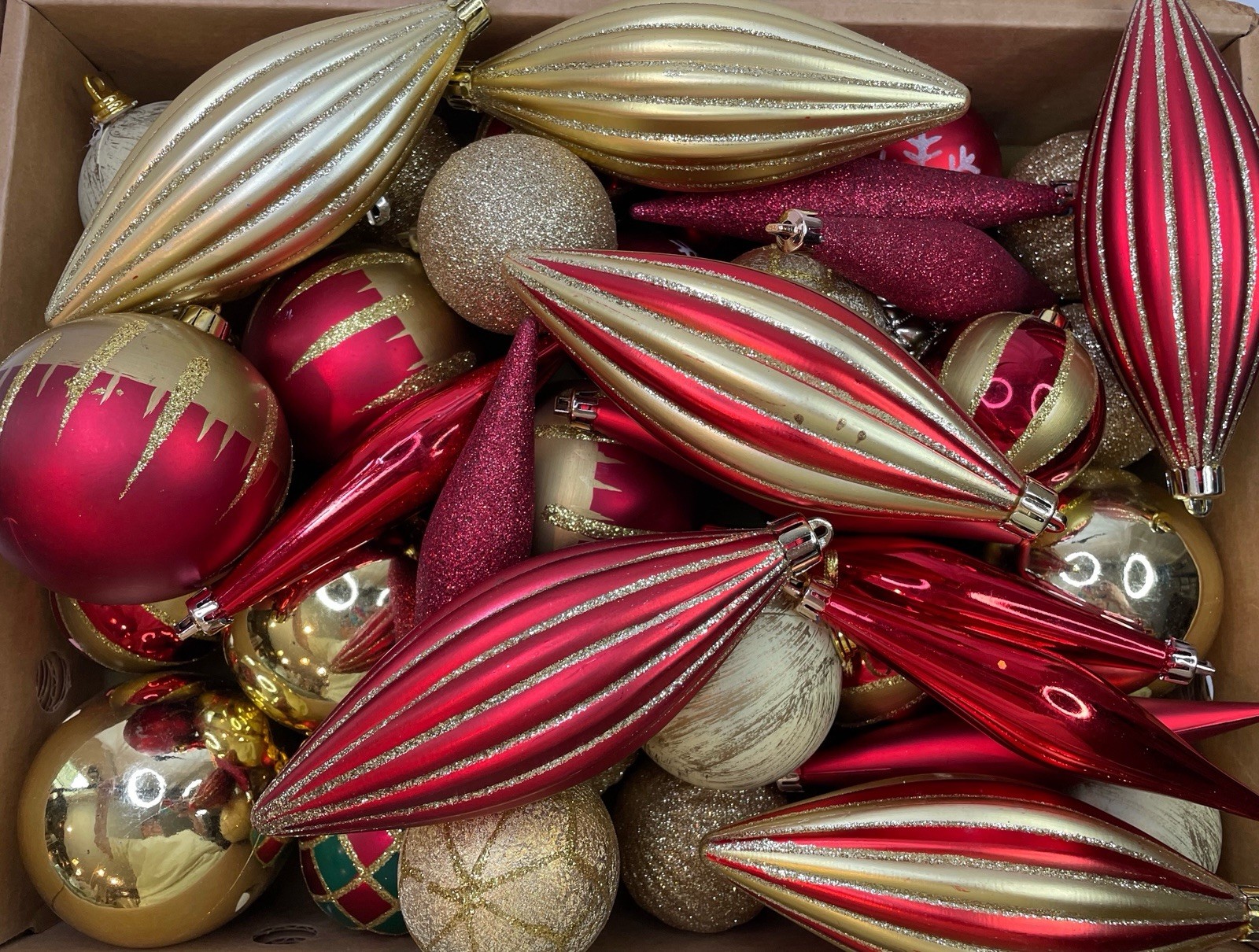 Mixed Lot 45 Pcs Plastic Shatterproof Gold And Red Christmas Ornaments