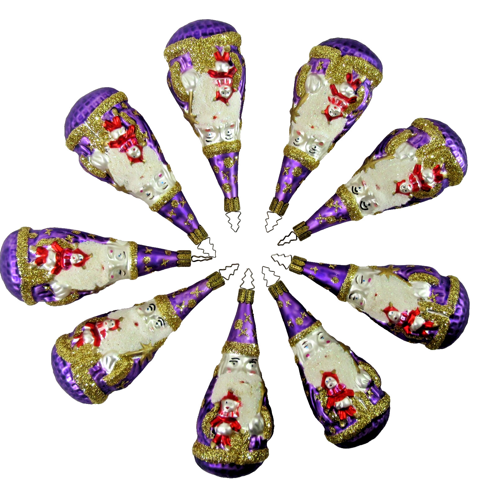 Lot of 9 vintage Christmas Ornaments Whitehurst Poland purple Santas blown glass