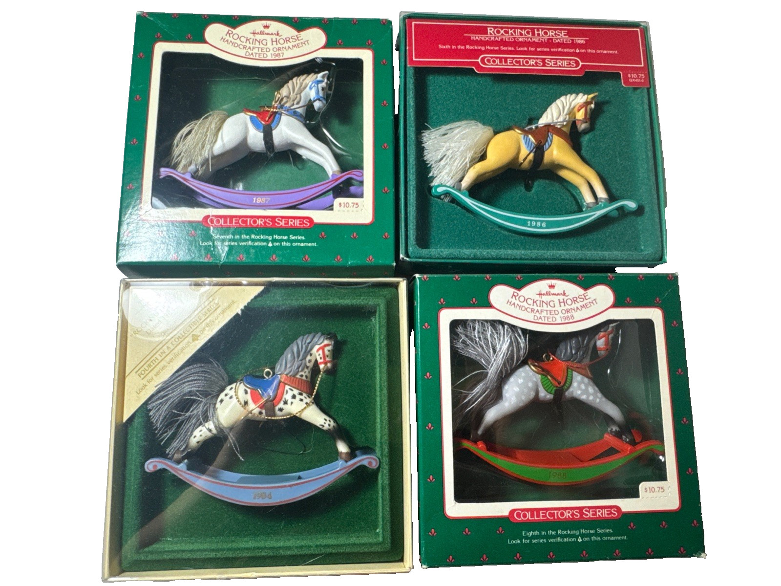 Hallmark Rocking Horse Ornament Lot 1984 1987 1988 1991 Vintage Christmas Boxed