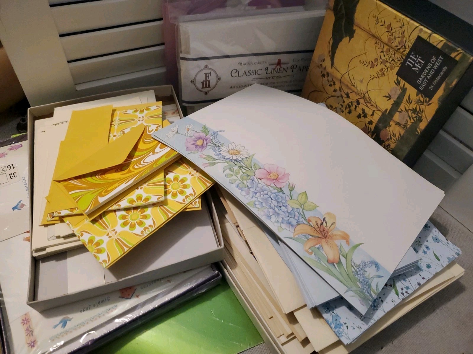 VTG Stationery Note Card Lot The Met Classic Linen Retro Floral Open Boxes