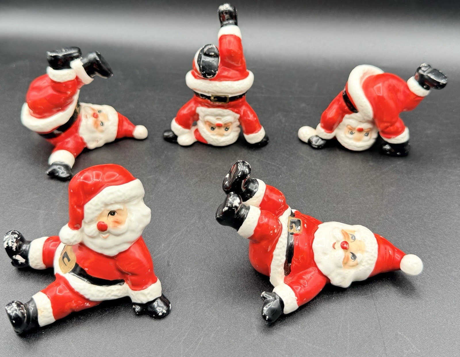 1976 Vintage Fitz & Floyd Tumbling Santas- Set Of 5