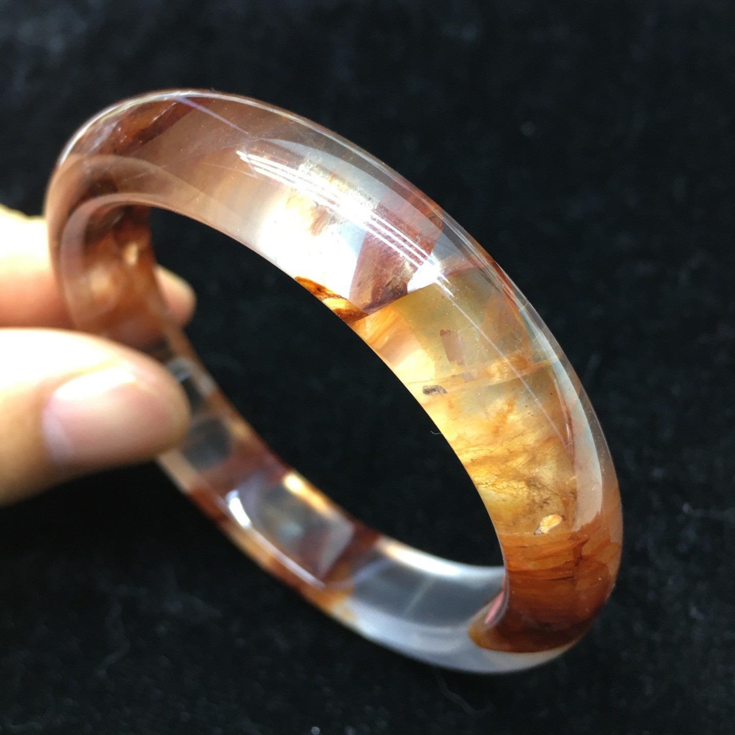56.5mm Natural Red Fire Phantom Crystal Women Handmade Bangle AAA
