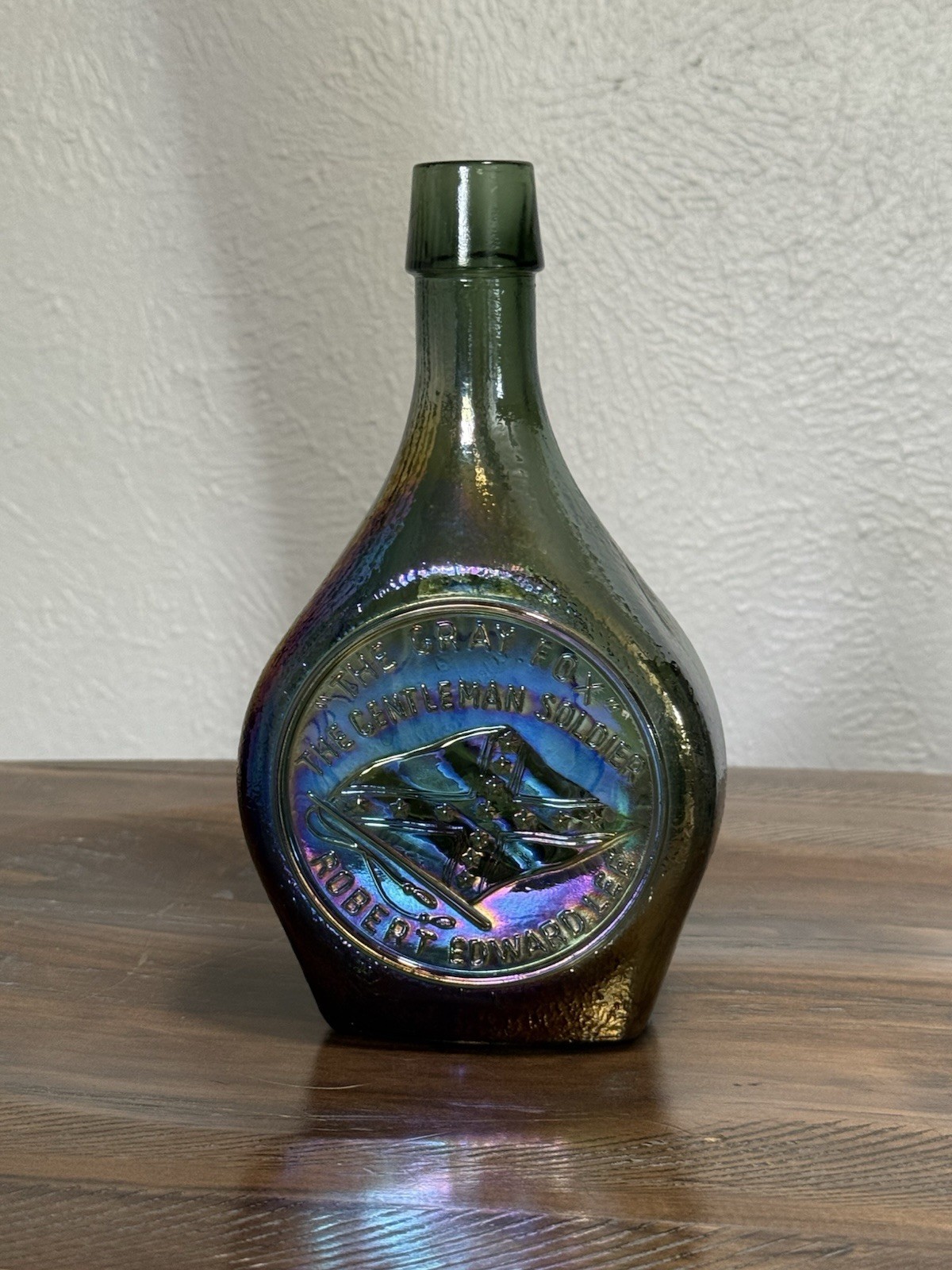 vintage green iridescent carnival glass decanter Wheaton 
