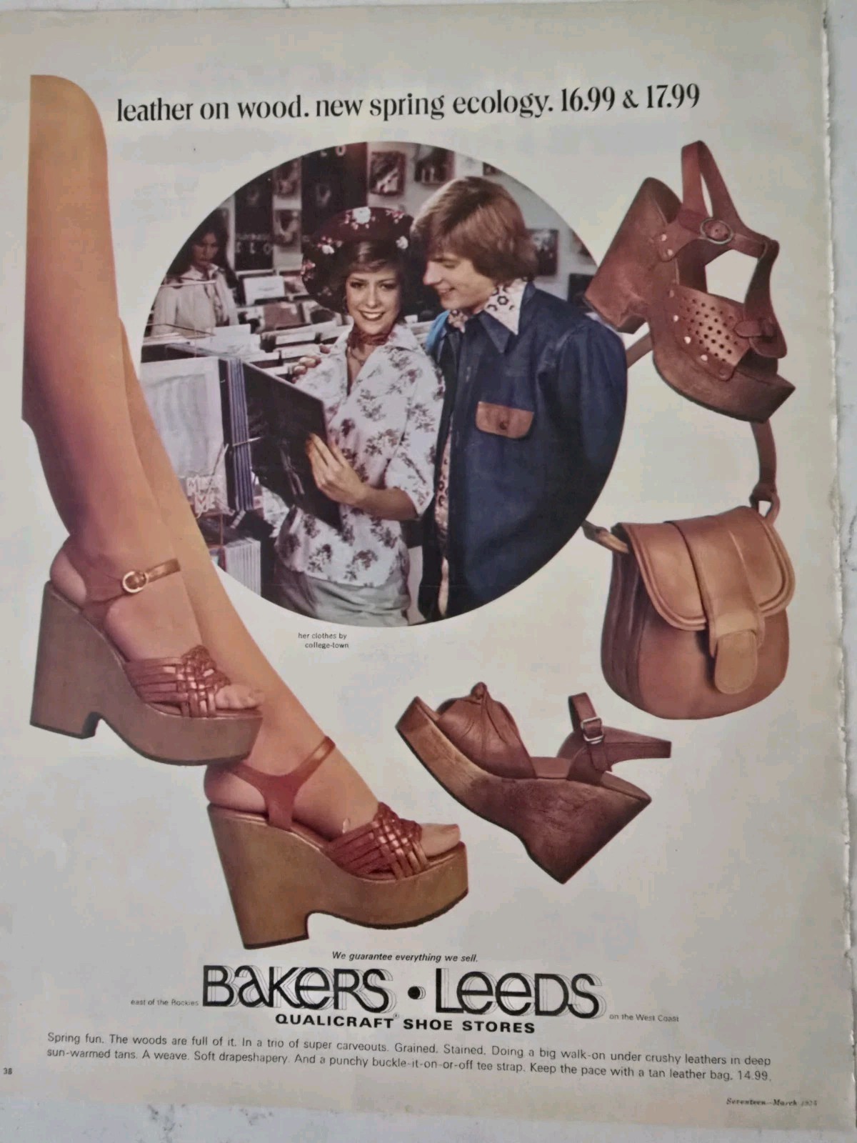 1975 Bakers Leeds Qualicraft Leather Wood Platform Womens Shoes Vintage Ad