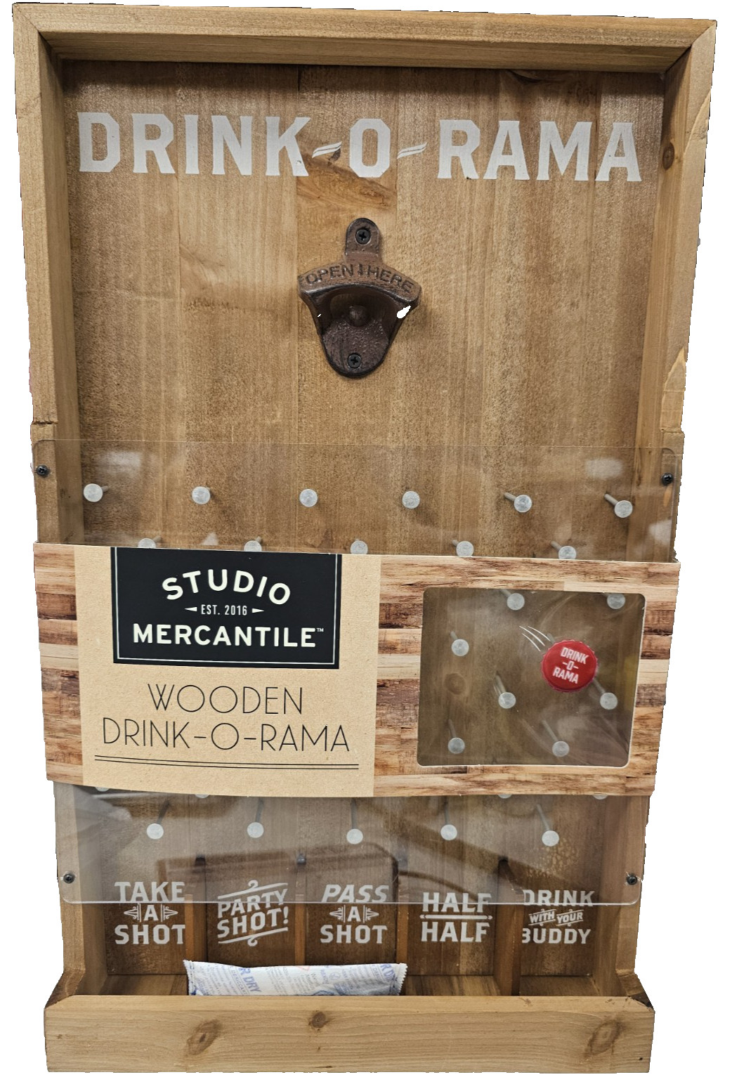 Drink-O-Rama Bottle Opener Wooden Hanging Shot Plinko Party Game-New Drink-O-Rama Bottle Opener Wooden Hanging Shot Plinko Party Game-New