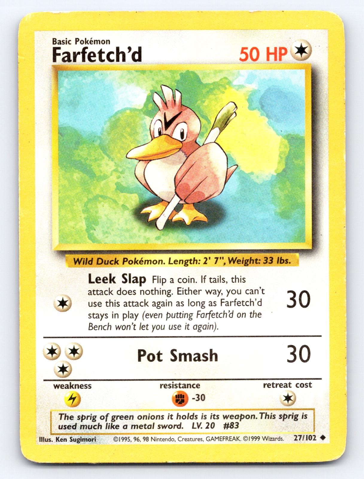 Farfetch\'d 27/102 Uncommon Base Set Unlimited Pokemon Damaged