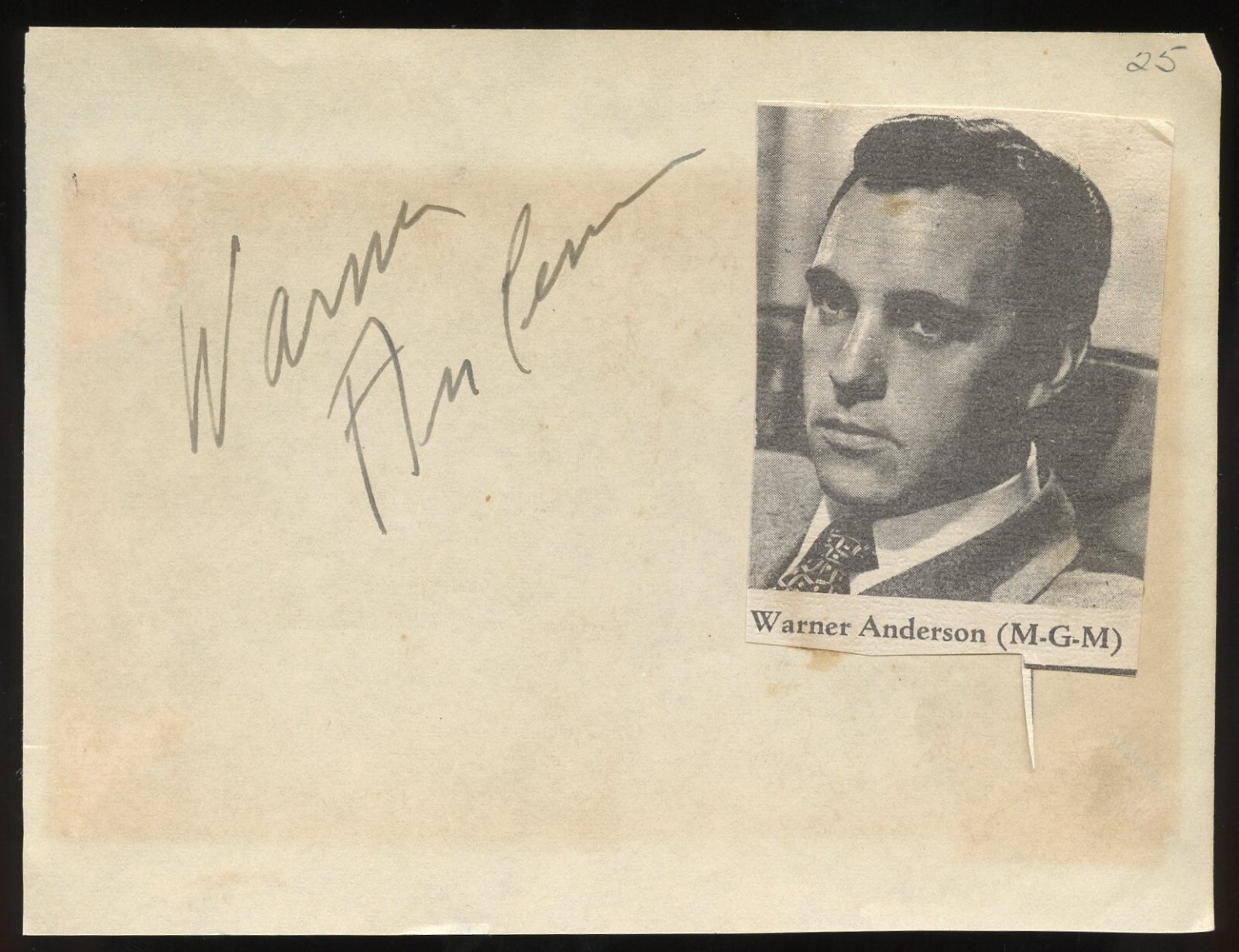 Warner Anderson d1976 signed autograph 4x6 Album Page Actor on Broadway & Film Warner Anderson d1976 signed autograph 4x6 Album Page Actor on Broadway & Film