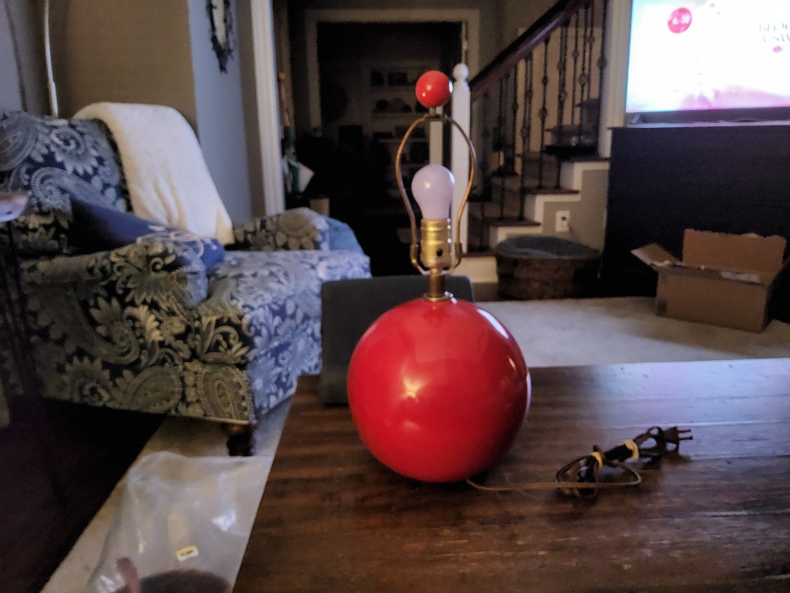 Vintage MCM Space Age Red Ball Lamp Light Globe Atomic Retro