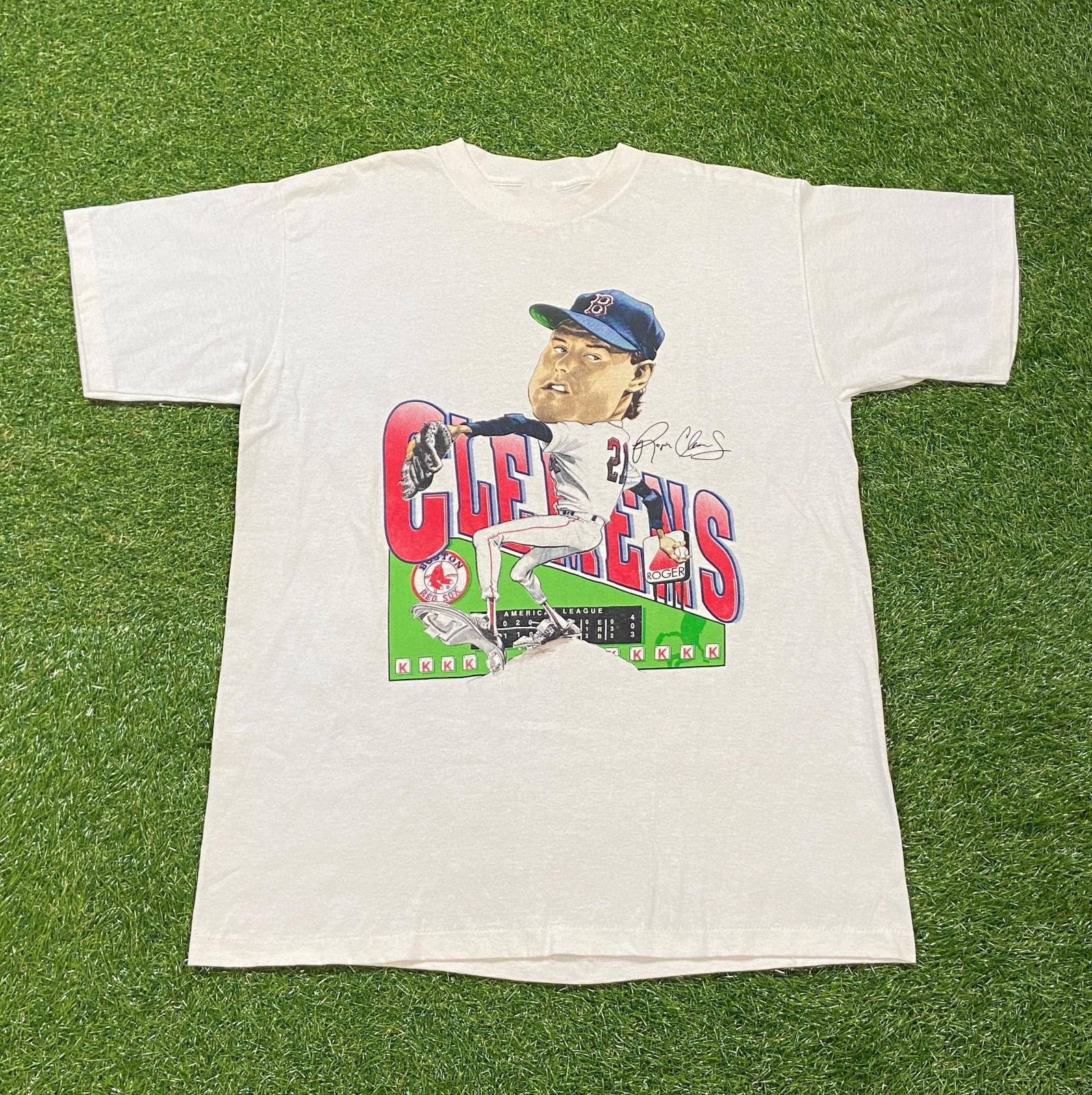 Roger Clemens Caricature Signed Short Sleeve White Cotton T Shirt NP168