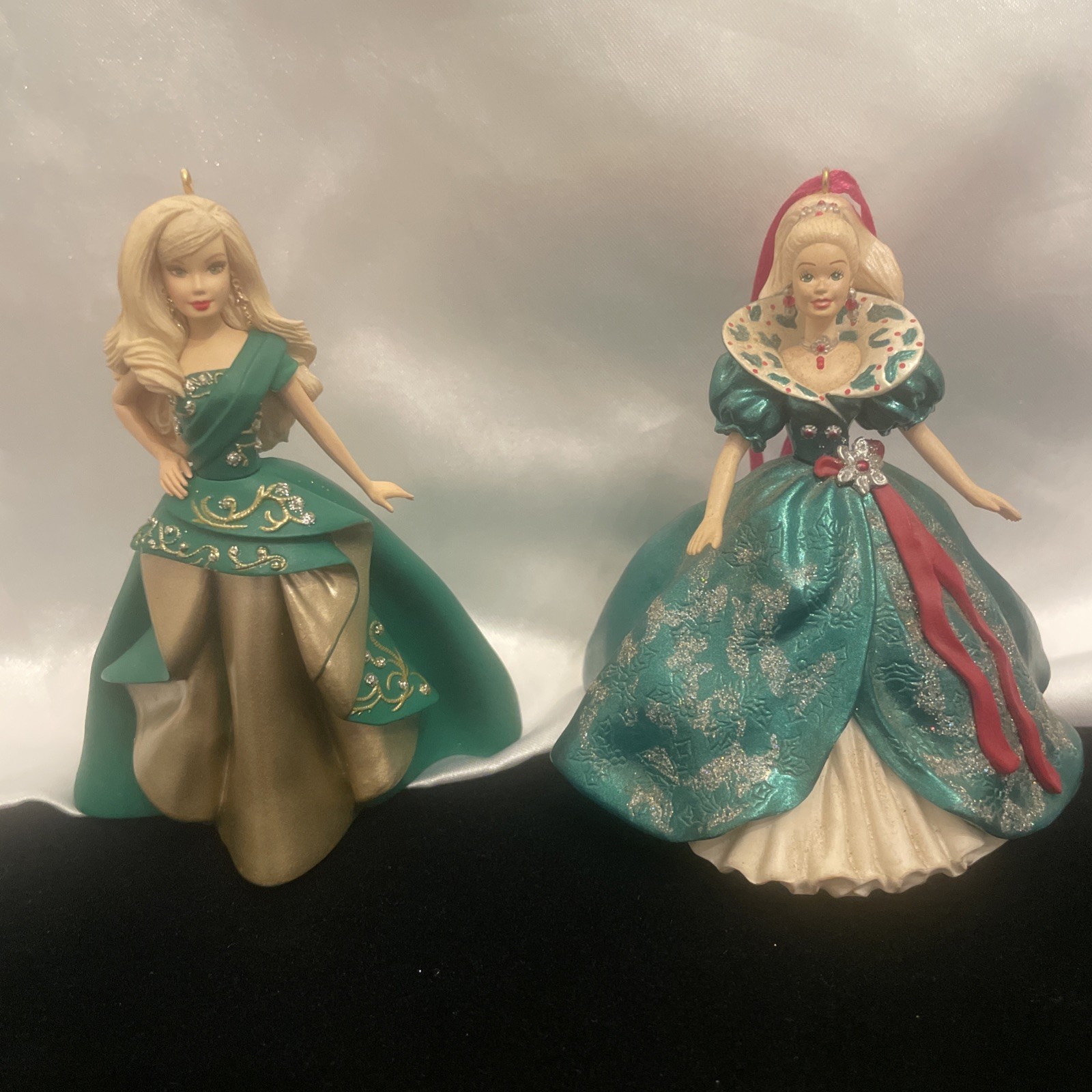 Vintage Hallmark Keepsake Barbie Christmas Ornaments Lot Of 2 GREEN GOWNS