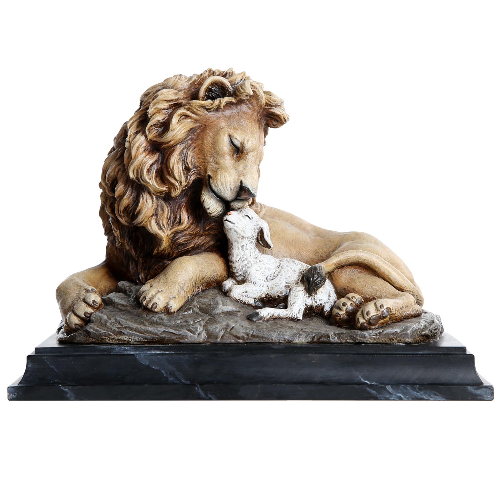 Christian Lion and Lamb Statue Brown Resin Table Decor Marble Base 6.5in Christian Lion and Lamb Statue Brown Resin Table Decor Marble Base 6.5in