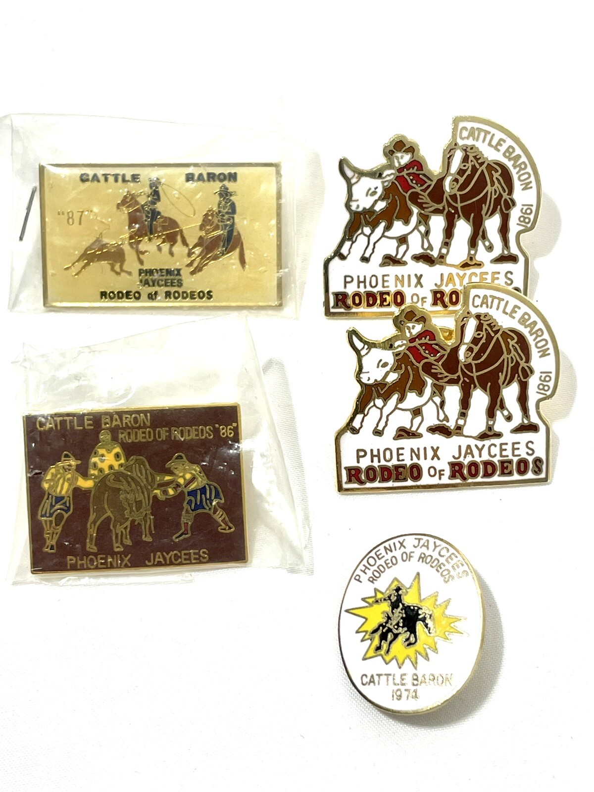 VTG Phoenix JAYCEES RODEO OF RODEOS 1974 \'81 \'86 \'87 Cattle Baron enamel pin LOT
