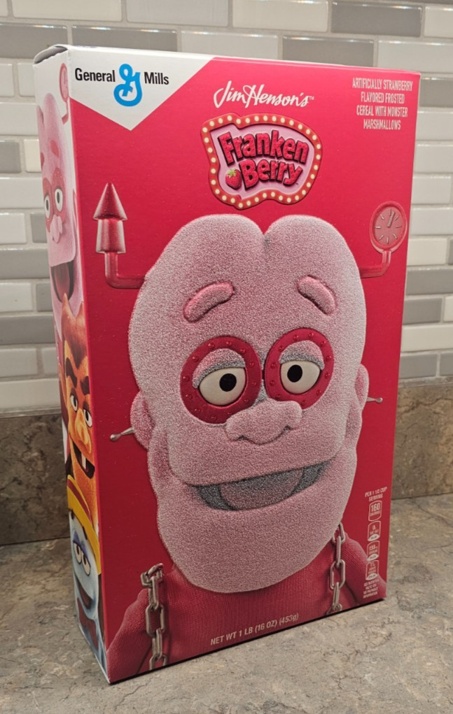 EXCLUSIVE FLOCKED General Mills Jim Henson's Franken Berry  Cereal Box