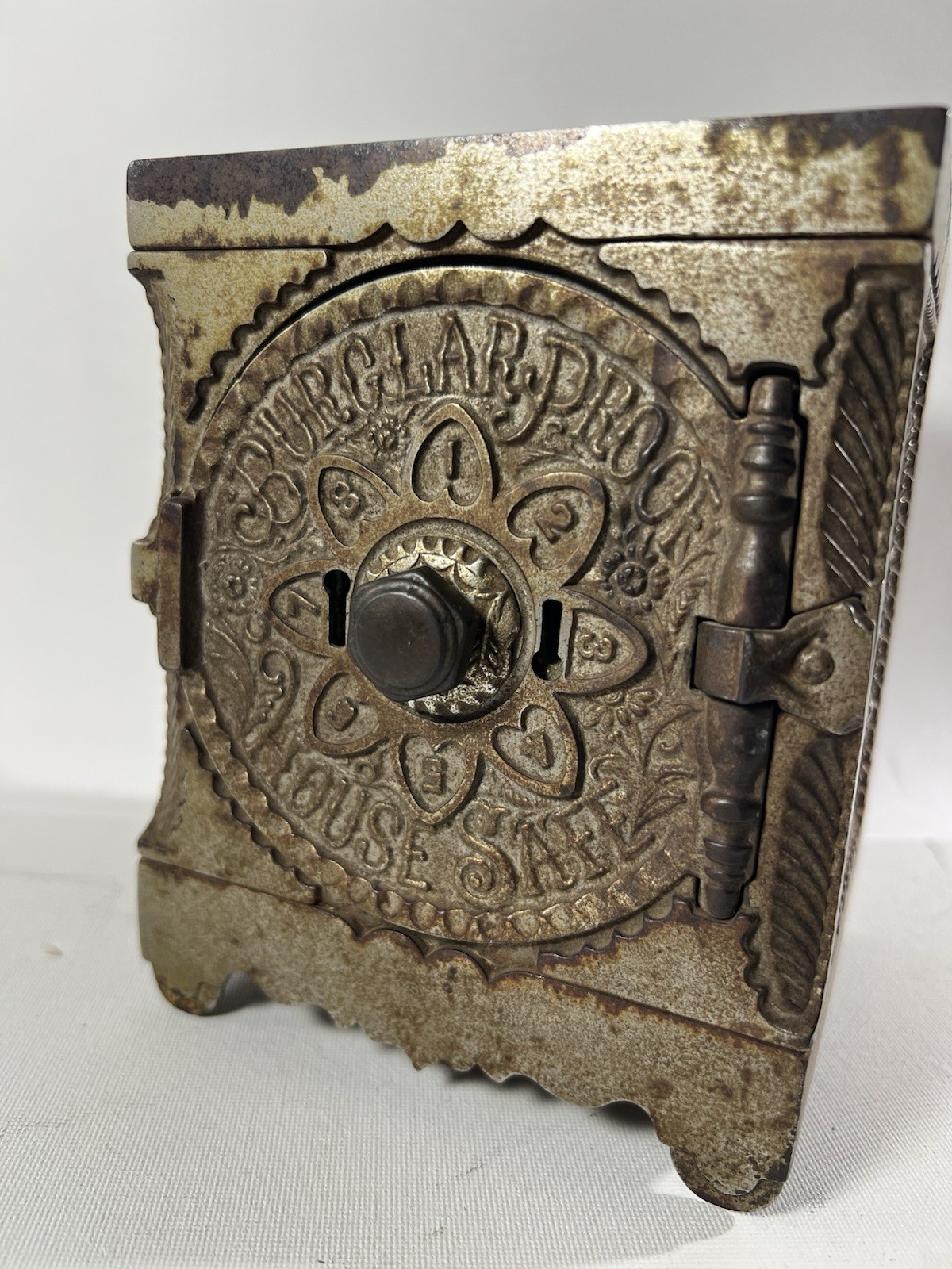 Antique J&E Stevens Burglar Proof Safe 1897 Coin Bank Ornate Heavy, As Found Antique J&E Stevens Burglar Proof Safe 1897 Coin Bank Ornate Heavy, As Found
