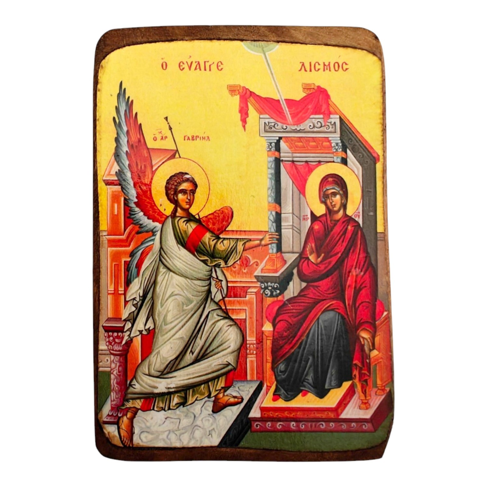 The Annunciation Orthodox Wood Icon Handmade Byzantine Greece 9x6cm 3.5x2.4in