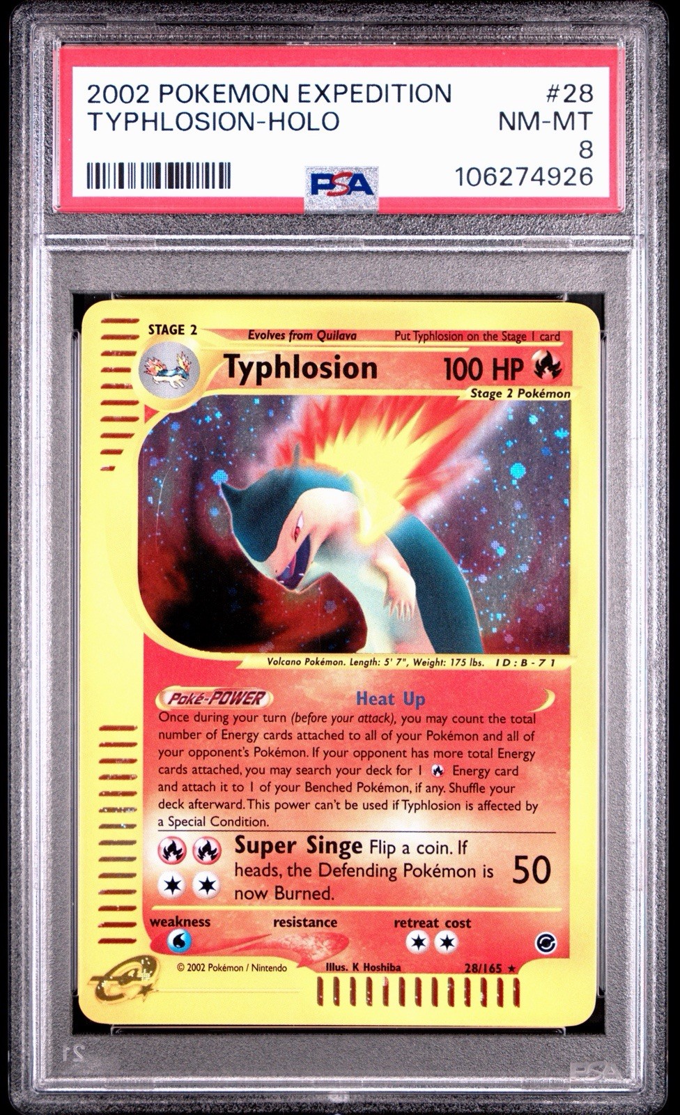Typhlosion Holo 2002 Expedition PSA 8