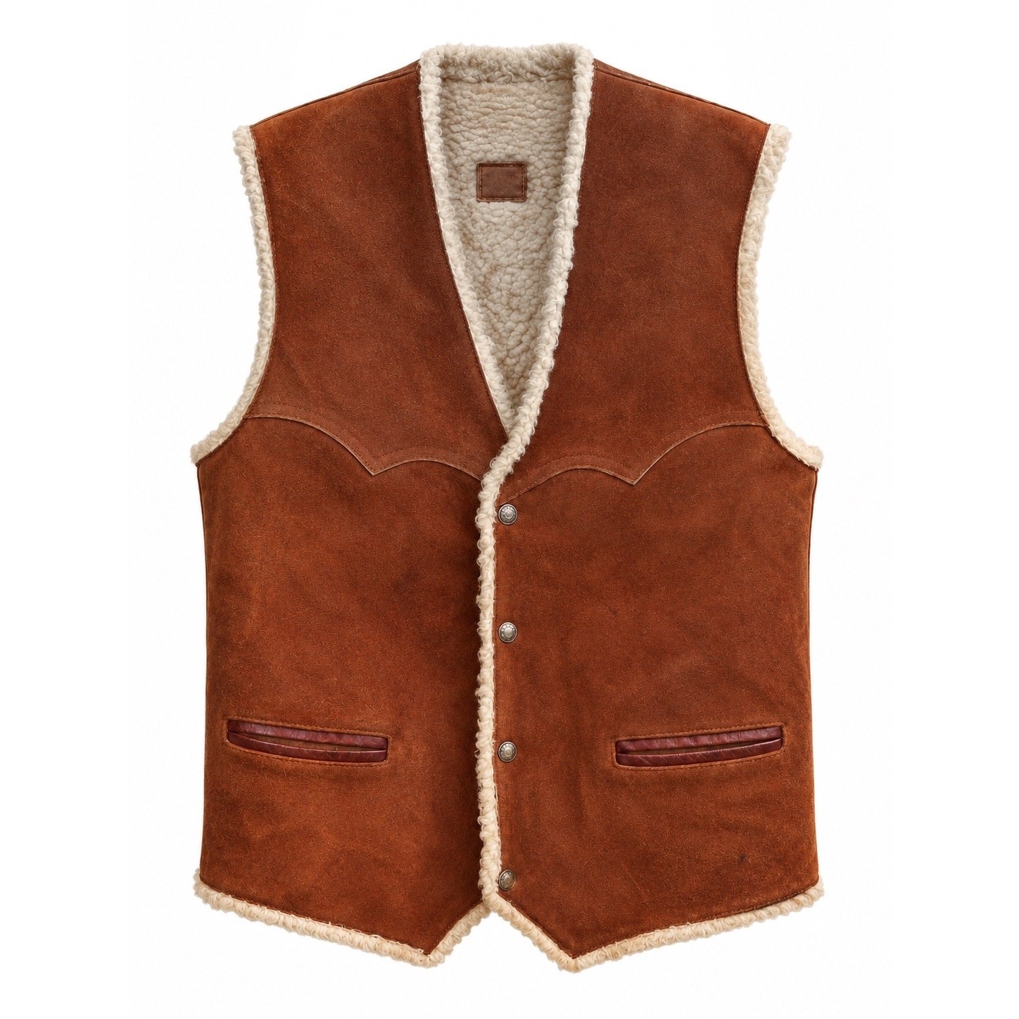 Vintage 1970s Handmade Brown Suede Shearling Vest Western Ranch Womens S Boho