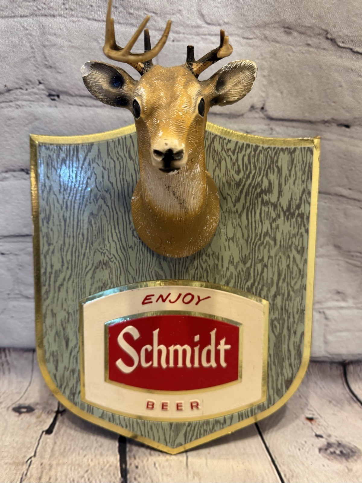 Vintage Schmidt Beer Sign Deer Head Trophy Plaque Jacob Schmidt Brewing Co 1956