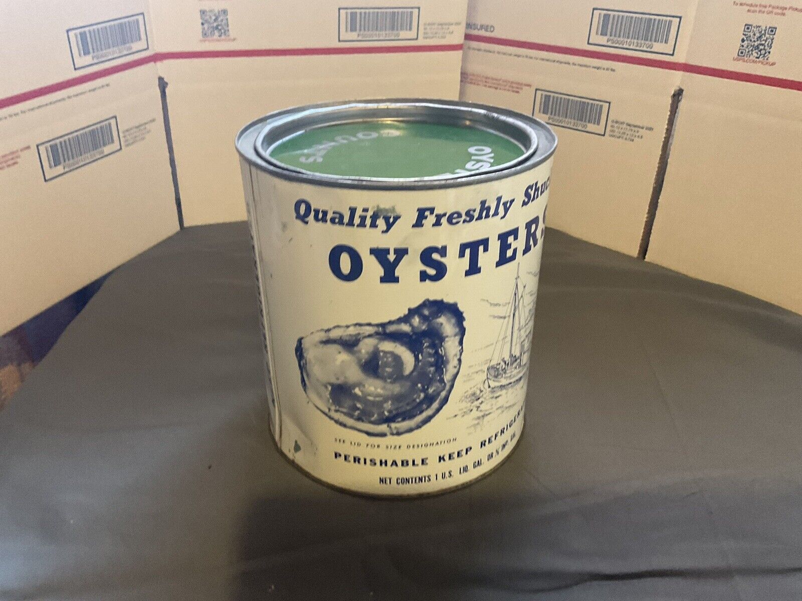 Vintage 1 Gallon Freshly Shucked Oysters Tin/Can