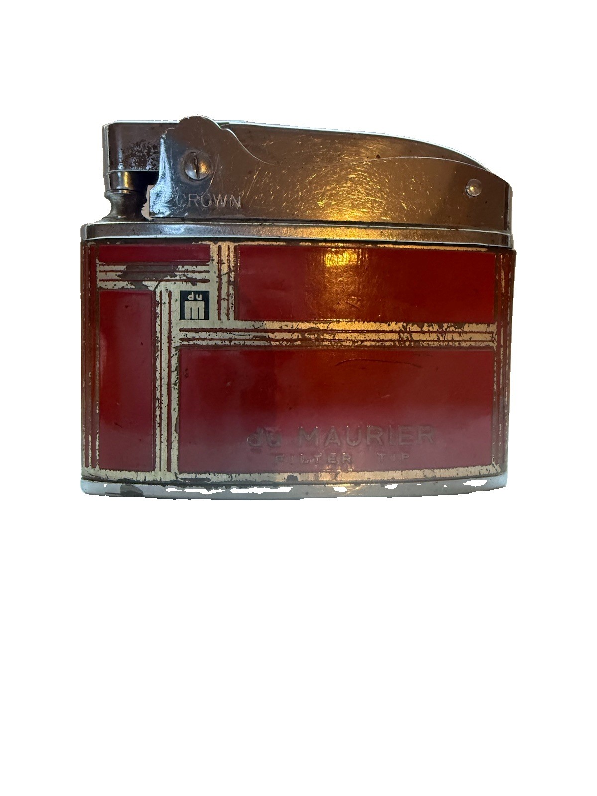 Vintage Crown Du MAURIER Pocket Lighter Red Enamel Japan Mid-Century Vintage Crown Du MAURIER Pocket Lighter Red Enamel Japan Mid-Century