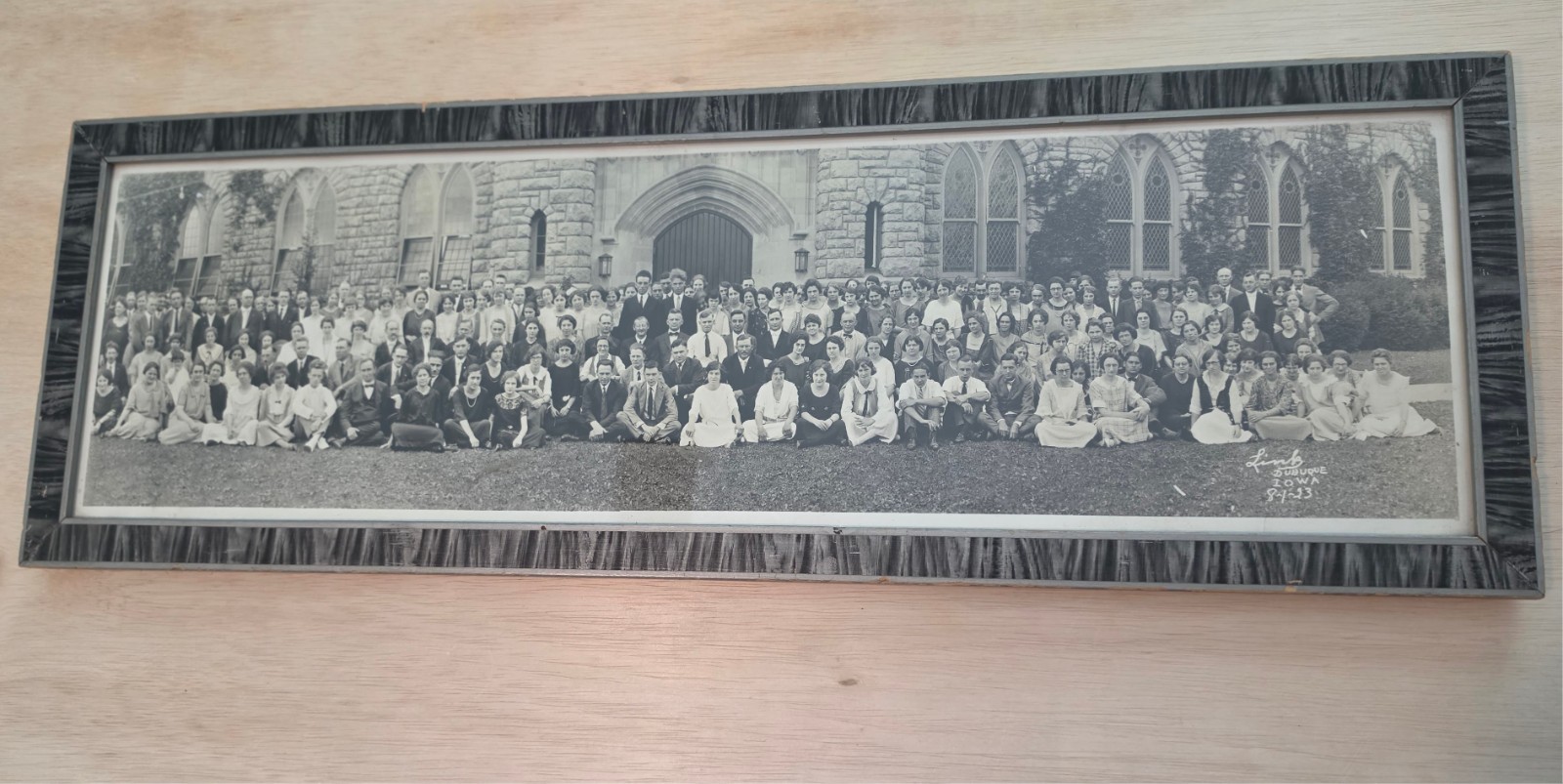 Antique 1923 Dubuque Iowa Panoramic Group Photo Framed 29x10 Link