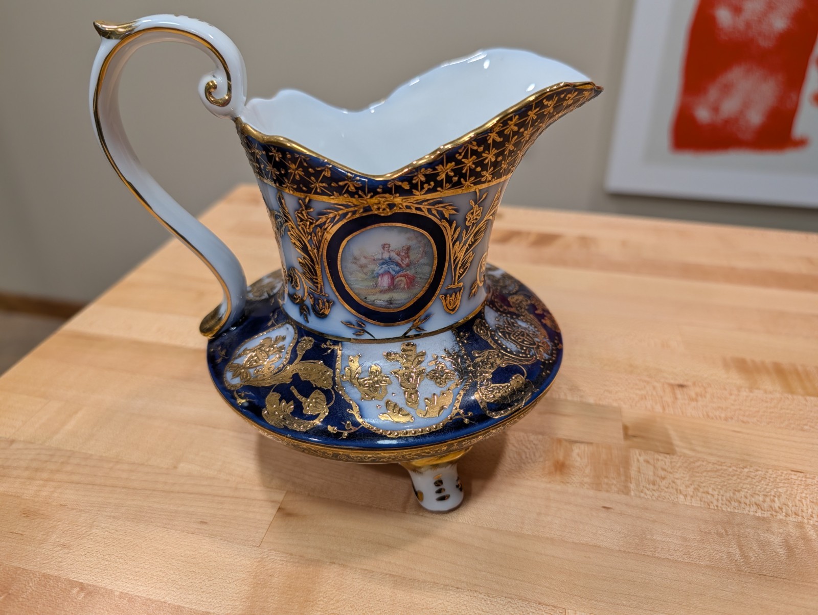 KPM Berlin Footed Pitcher Cobalt Blue Gold Gilt Courting Couple Porcelain