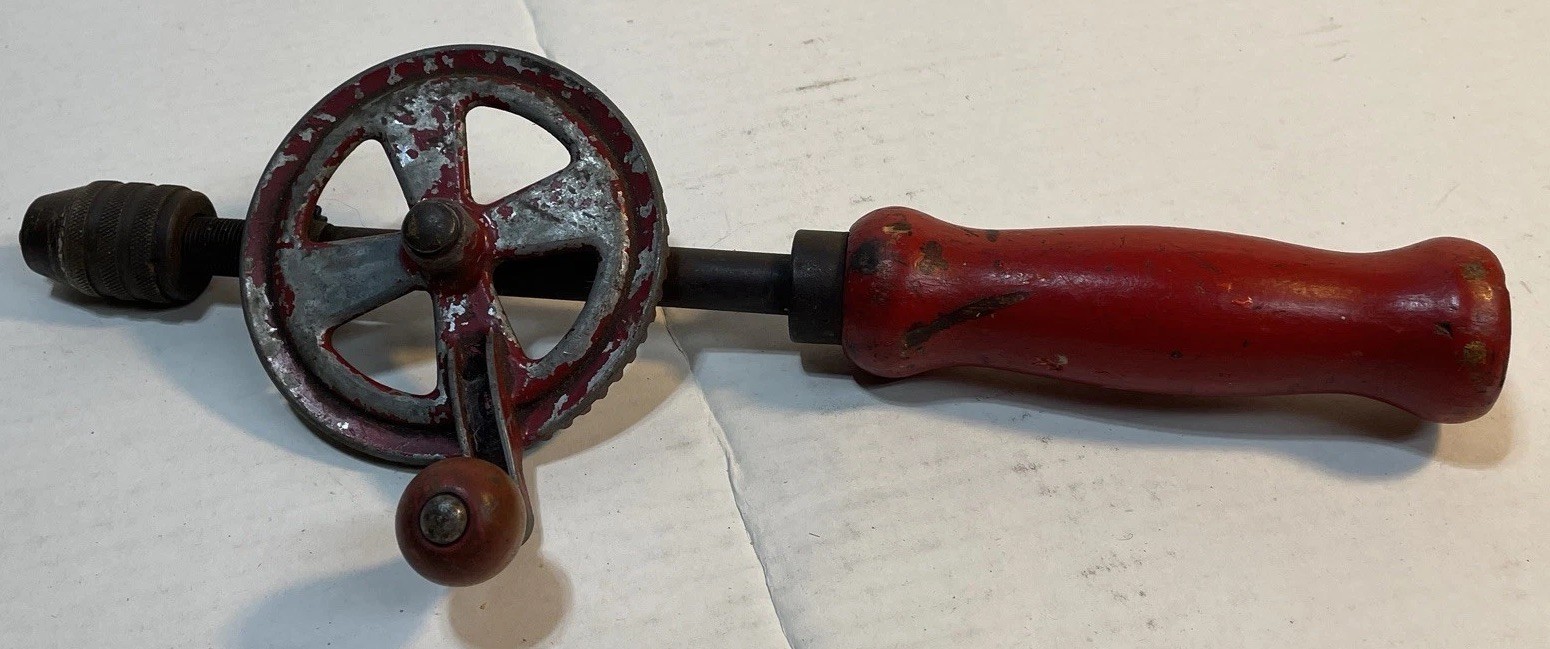 vintage hand-crank drill, often called an “eggbeater drill Works great 12” Long