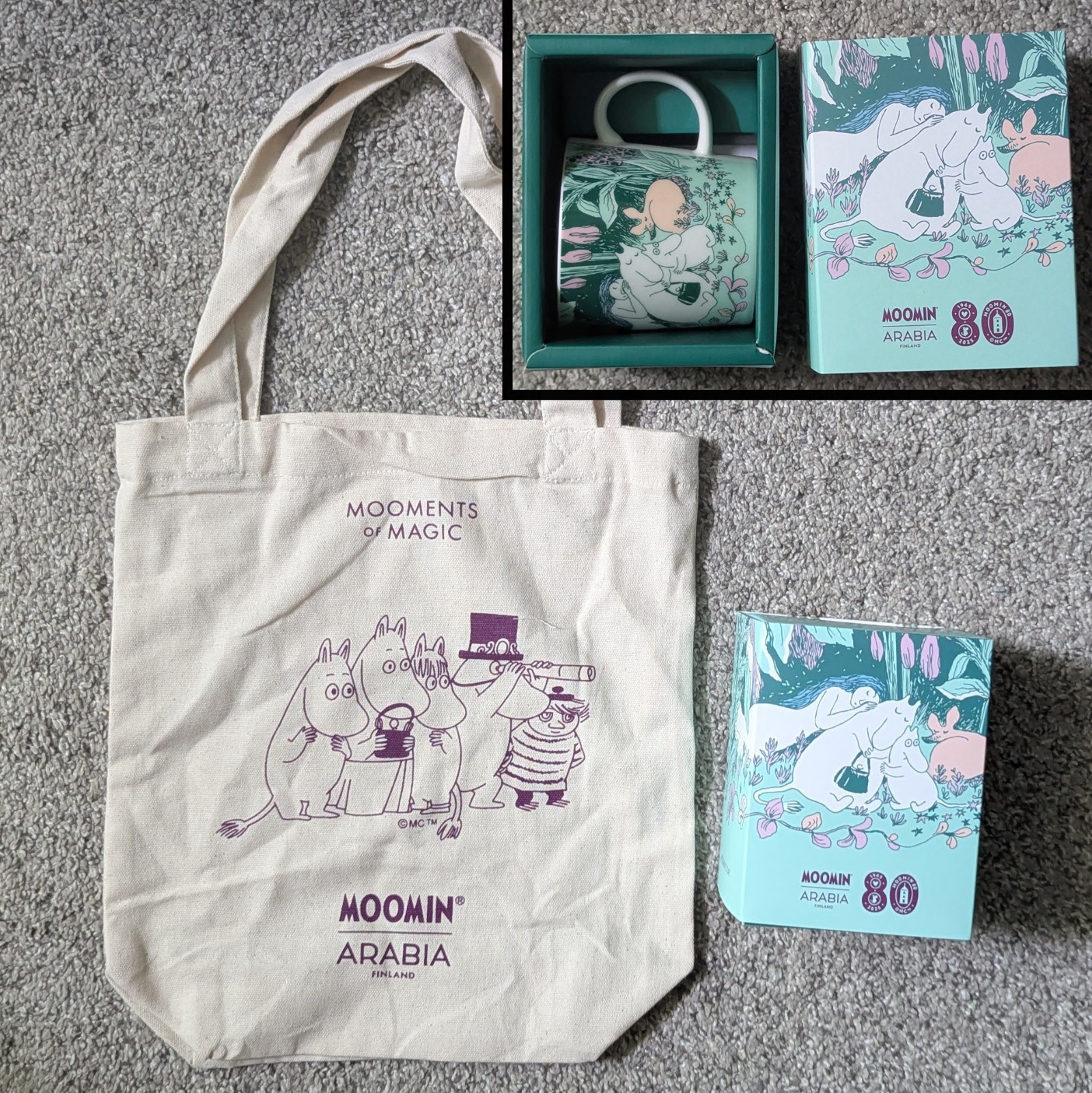 New in Box 80th Anniversary ARABIA Moomin's Day 2025 10oz mug & bonus tote bag