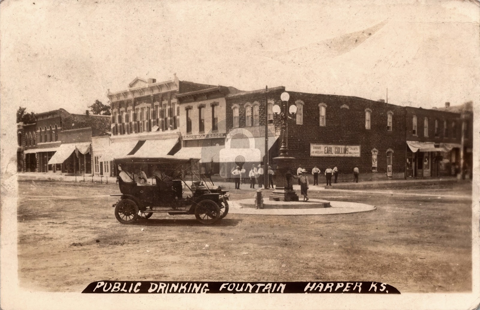 Harper Kansas Public Drinking Fountain Zercher RPPC Photo Postcard COPY Harper Kansas Public Drinking Fountain Zercher RPPC Photo Postcard COPY