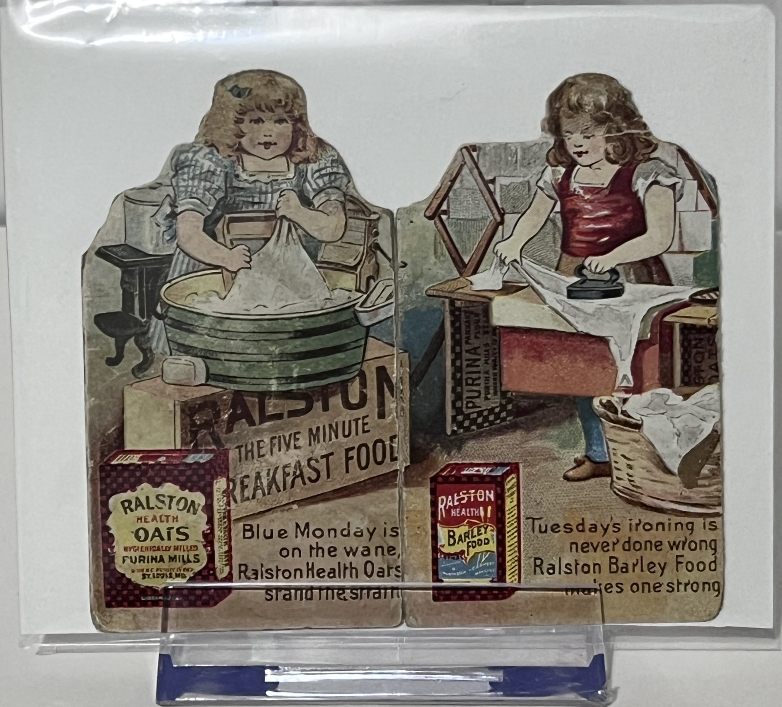 Antique 1900s Ralston Purina Health Oats Flour Die Cut Folding Standing Trade Ca