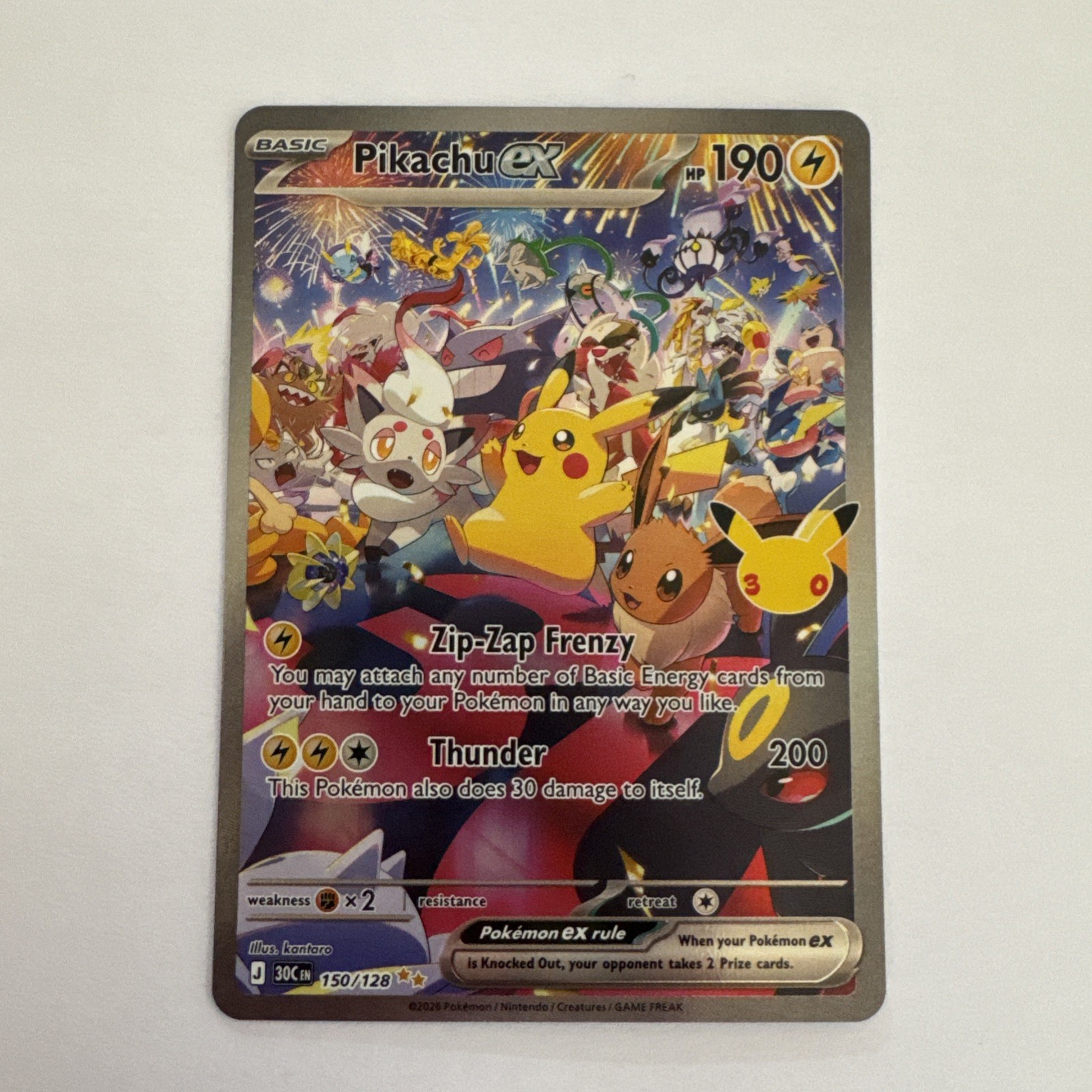 Pikachu Ex 150/128 30th Anniversary Pokemon Celebrations Set. Mint Condition