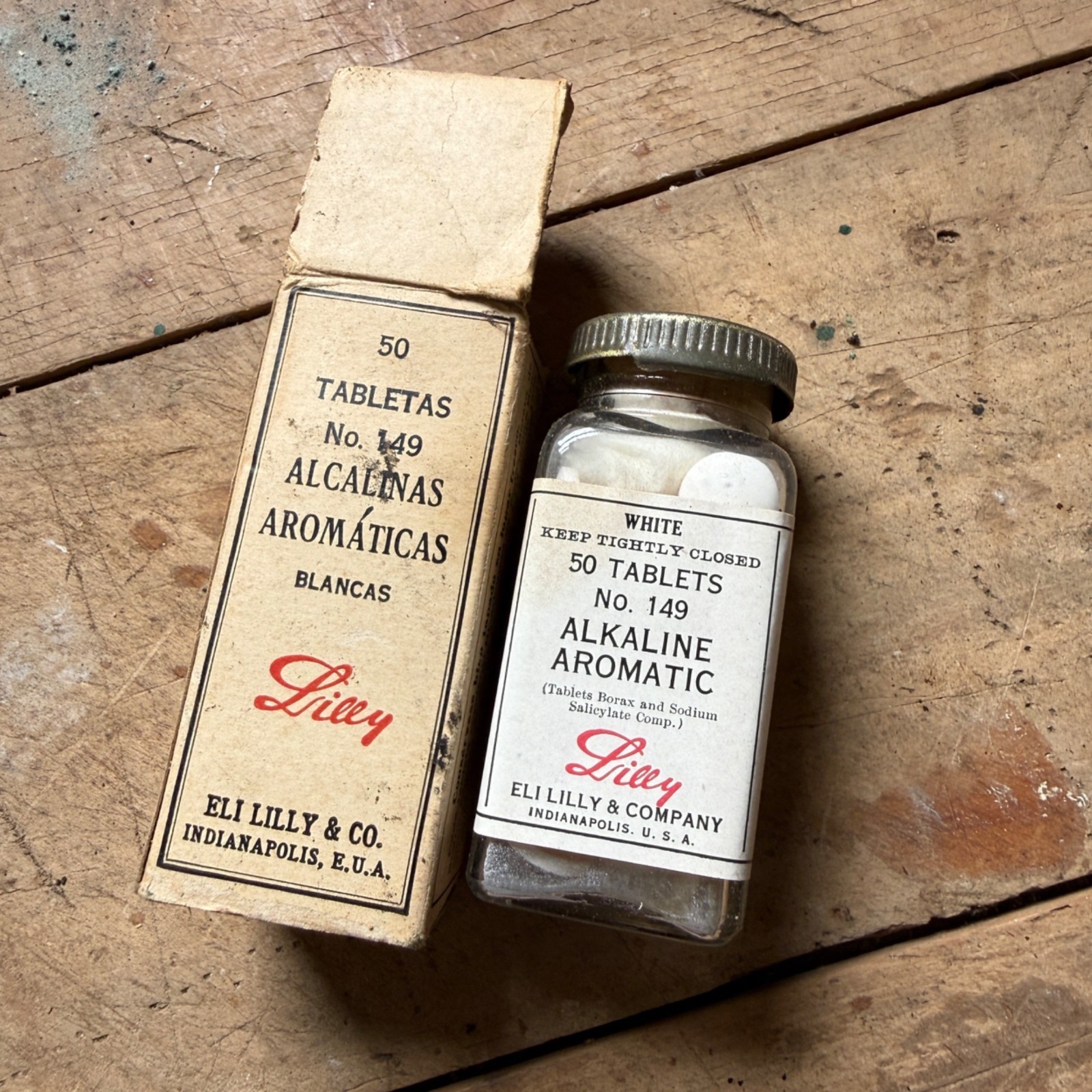 Antique Eli Lilly Alkaline Aromatic Tablets Bottle Box Spanish Export Pharmacy Antique Eli Lilly Alkaline Aromatic Tablets Bottle Box Spanish Export Pharmacy
