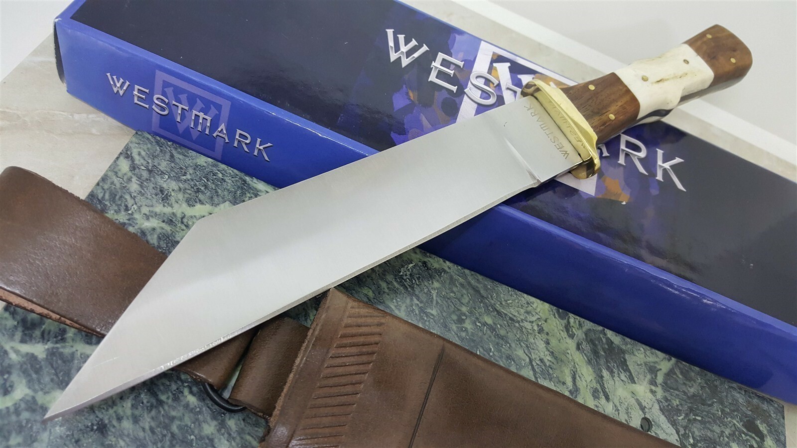 Fixed Blade Seax Knife Rosewood Stag horn handle Custom Leather Sheath WESTMARK 