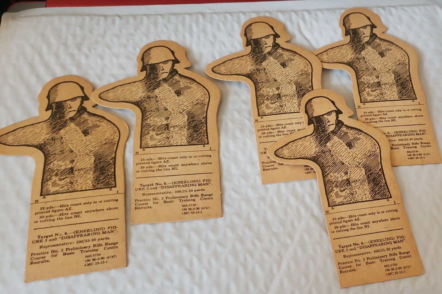 Lot Of (5) WW2 Training Target - Target #6 Kneeling & Disappearing Man 66S/5736 