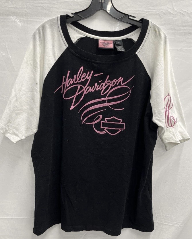 Harley-Davidson Women's Raglan T-Shirt 1W Black Pink White 95% Cotton 5% Spandex