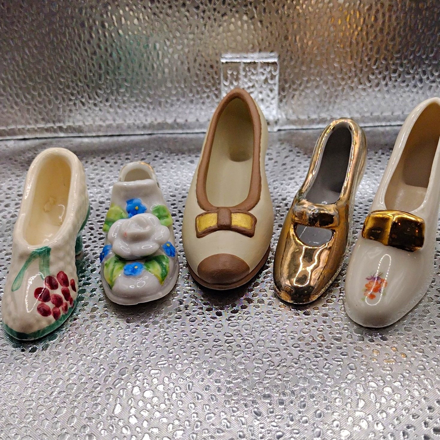 Hand Painted Ceramic Floral Novelty Shoe Figurines, Set of 5, Small