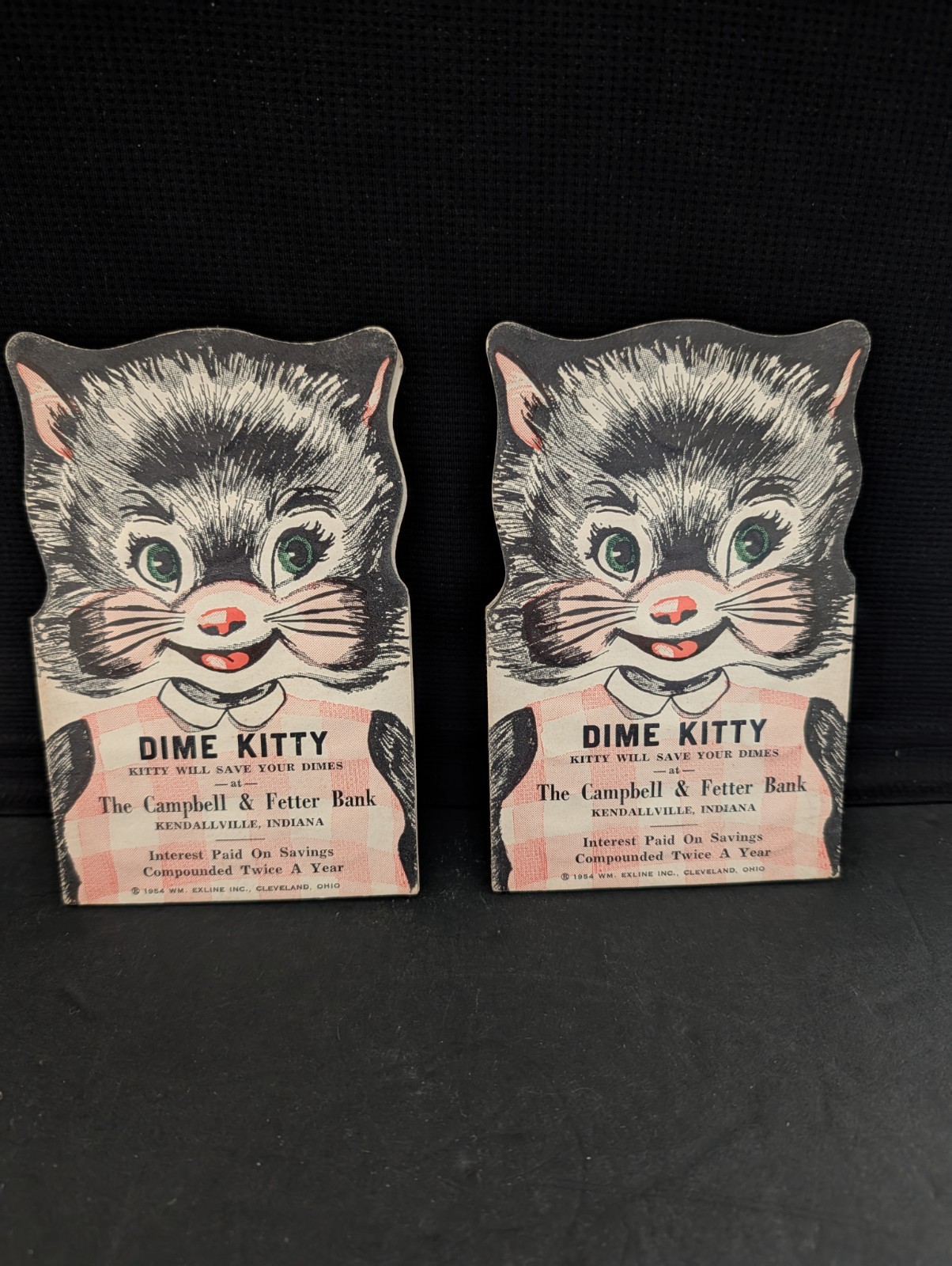 Vtg 1954 Dime Kitty Booklet Bank Set Of 2 W/ Dimes