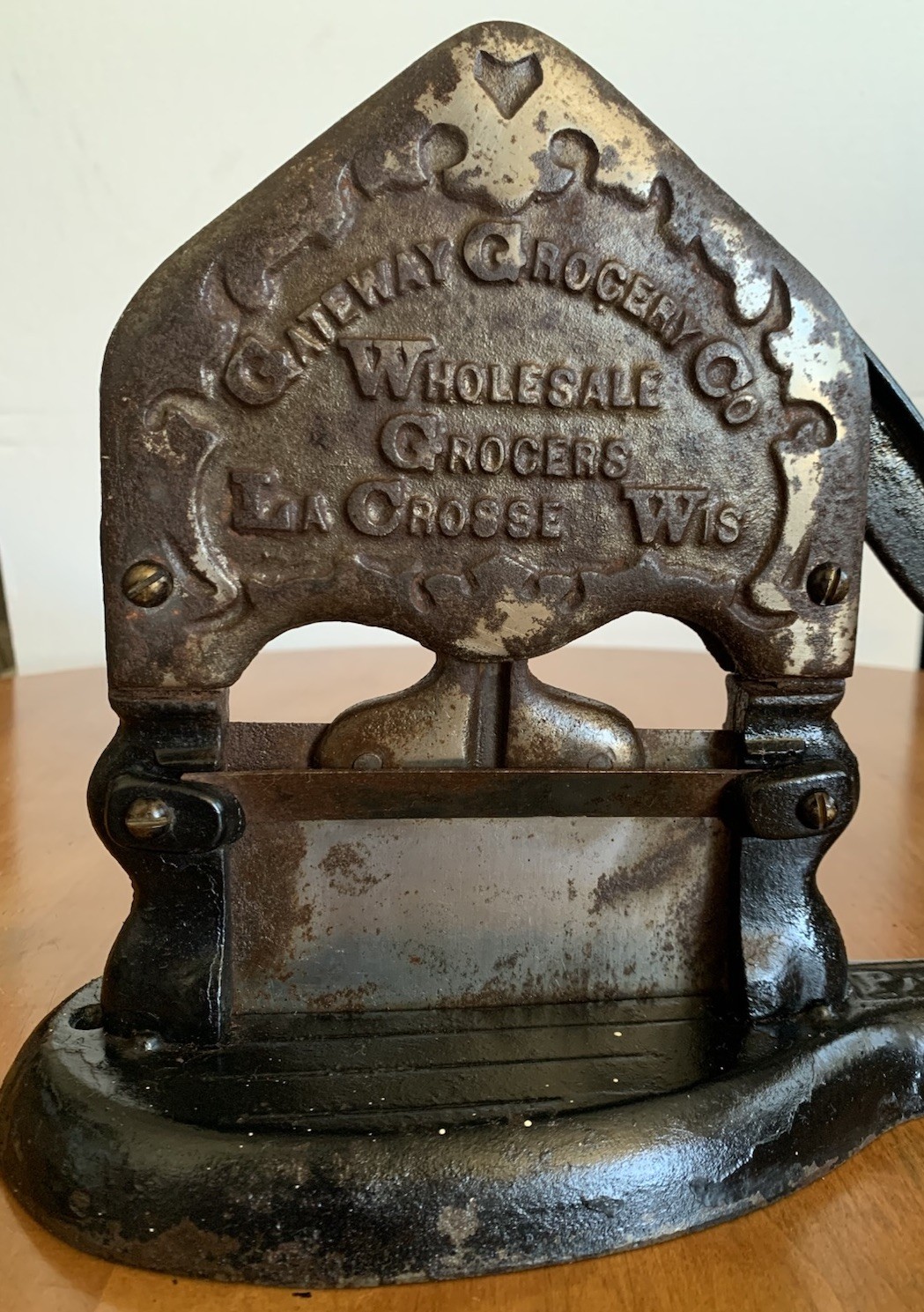 Cast Iron Tobacco Cutter Gateway Grocery Co La Crosse Wisconsin Pat 1914 Antique