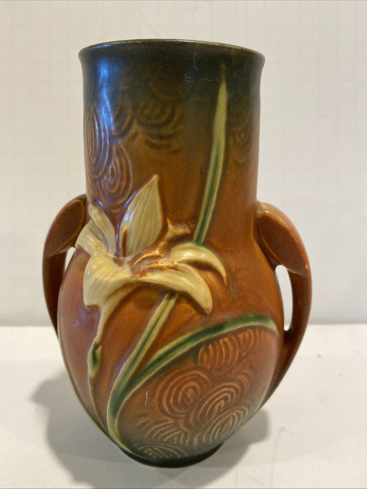 Vintage Roseville Zephyr Lily Handles Vase Art Pottery 130-6 Ceramic 6