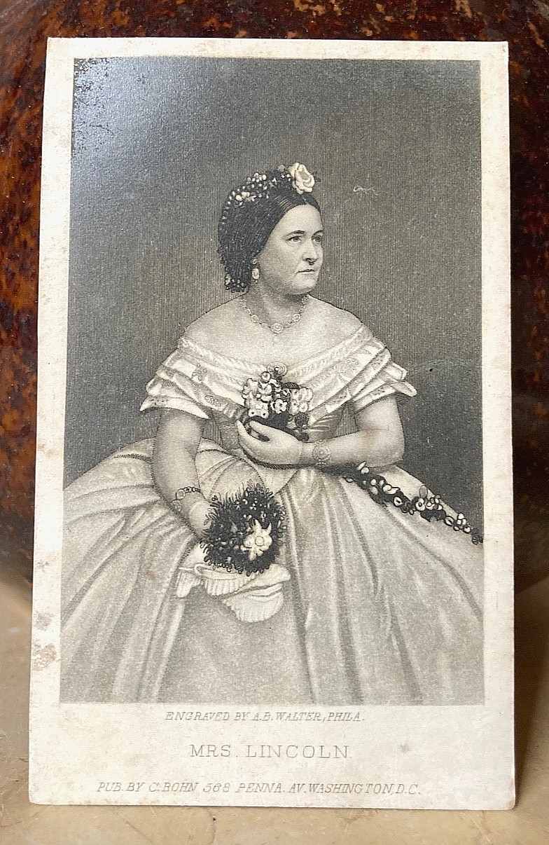 RARE CIVIL WAR - MRS. LINCOLN ENGRAVED IDENTIFICATION CARD 1863 BY A.B. WALTER