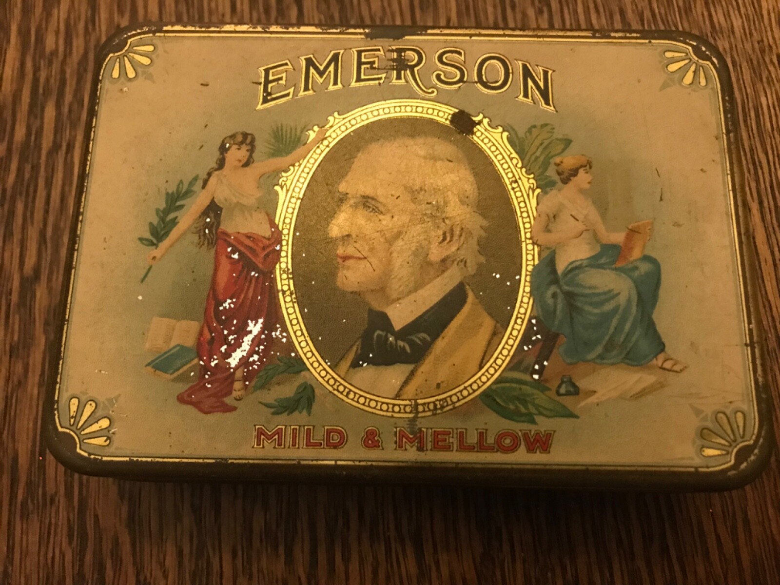 Antique Frank P. Lewis Emerson Cigar Tin, Poet Size Antique Frank P. Lewis Emerson Cigar Tin, Poet Size