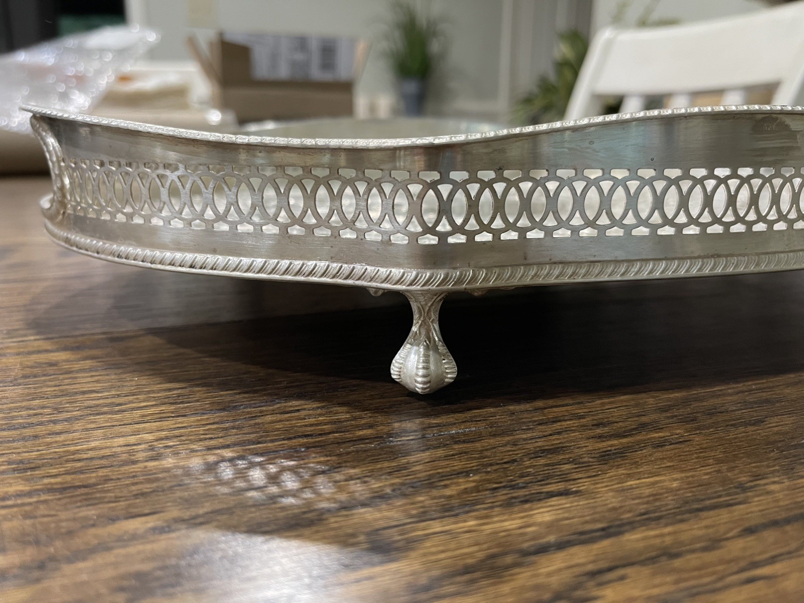 Vintage English Silver Plated Butler Tray Pierced Gallery 16\ Vintage English Silver Plated Butler Tray Pierced Gallery 16\