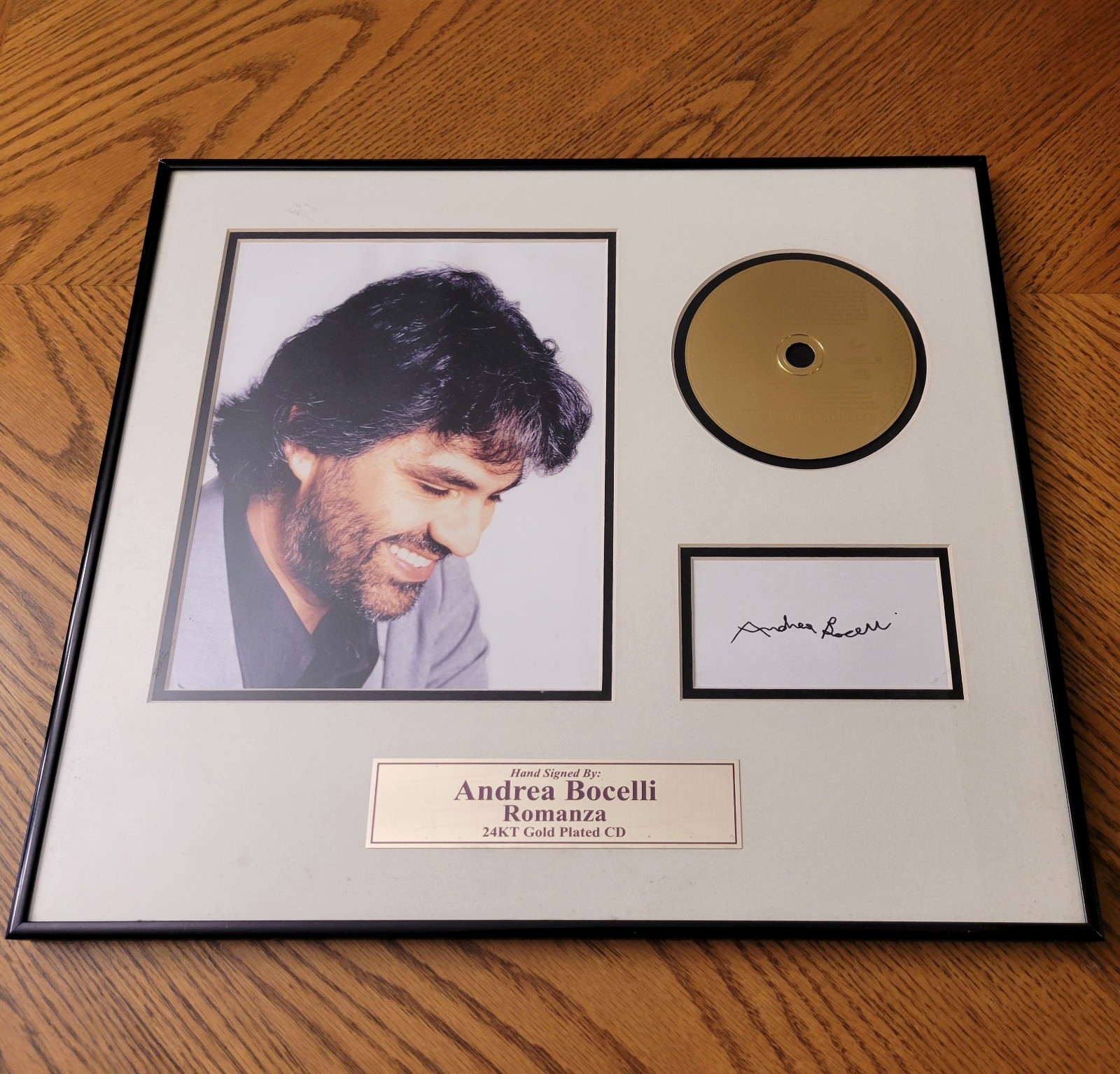 Andrea Bocelli Hand Signed Card + Romanza 24K gold Plated CD - Fast Ship